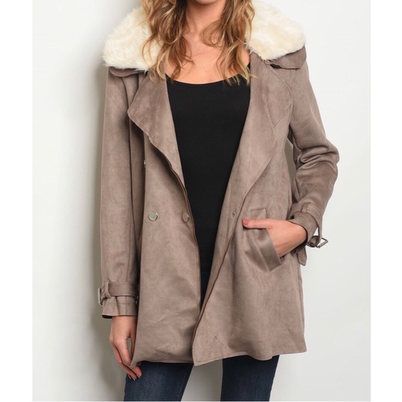 OLIVE SUEDE FUR COAT - Picture 6 of 7